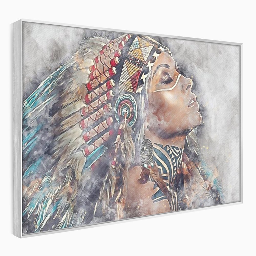 Tablou canvas cu tablou canvas cu femeie indigena, in rama de aluminiu argintiu